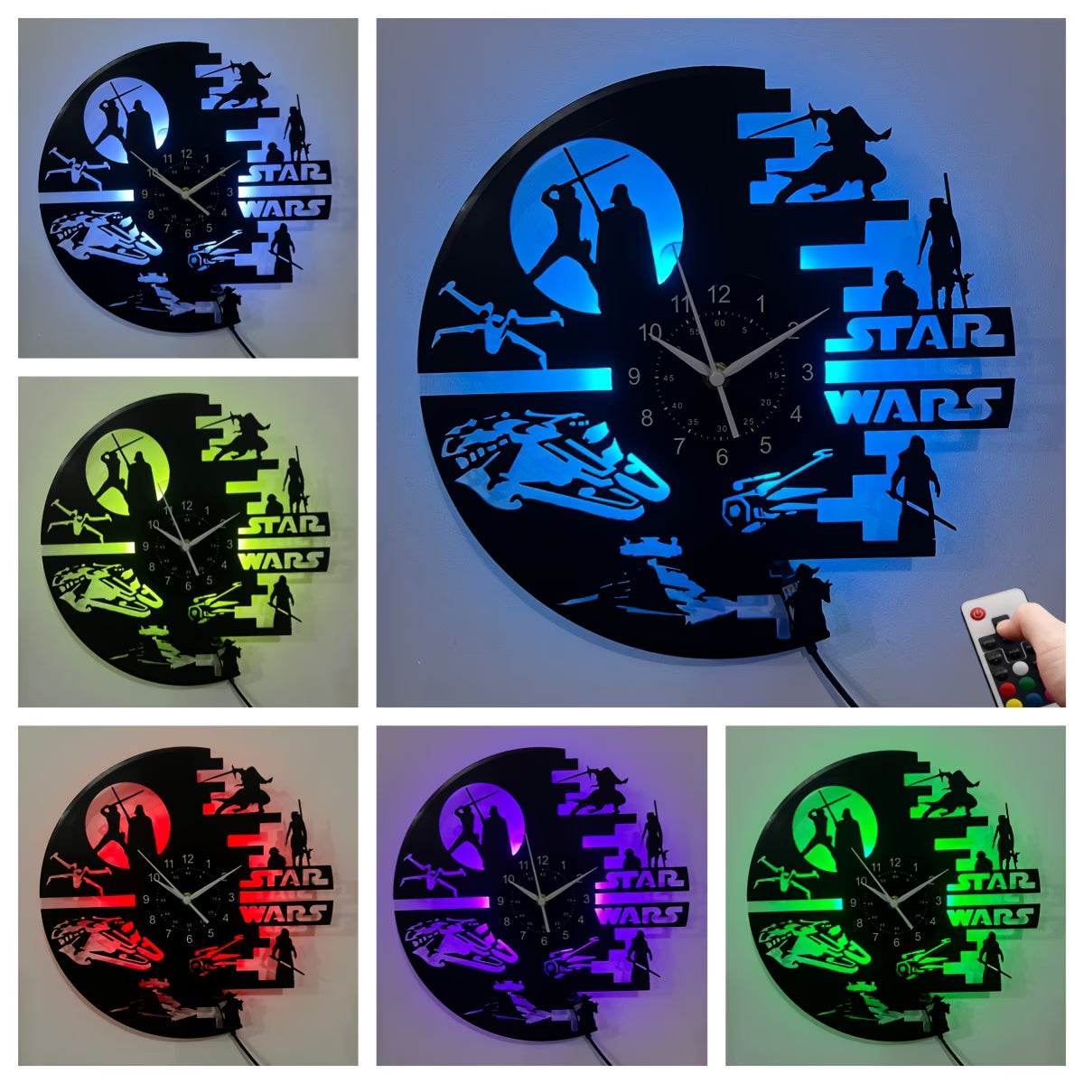 Reloj de Pared Star Wars con Luz LED 7 Colores | Decoración Geek y Coleccionable