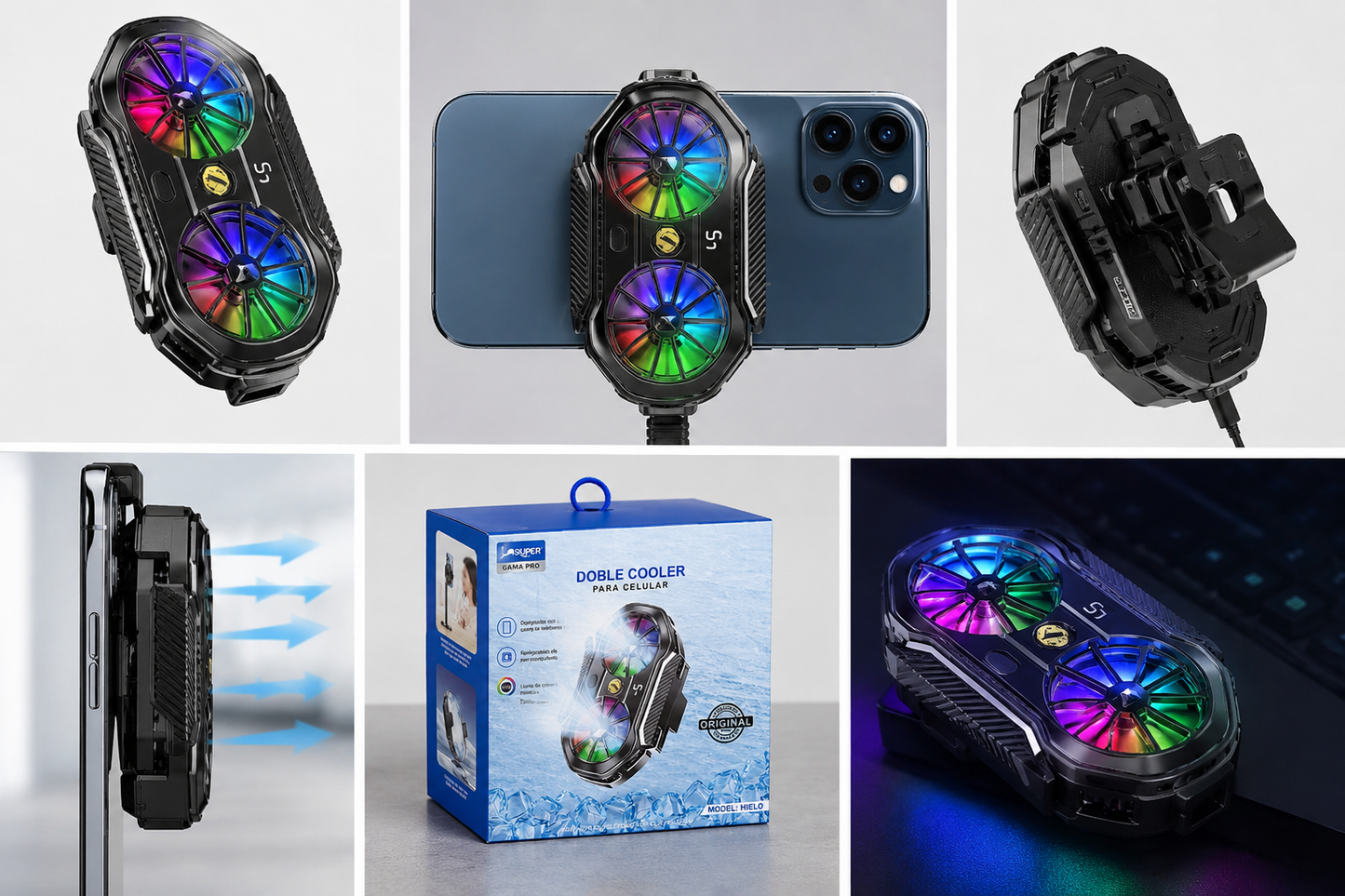Doble Cooler para Celular RGB | Refrigerador Gamer para Smartphone | Enfriador Portátil con Semiconductores