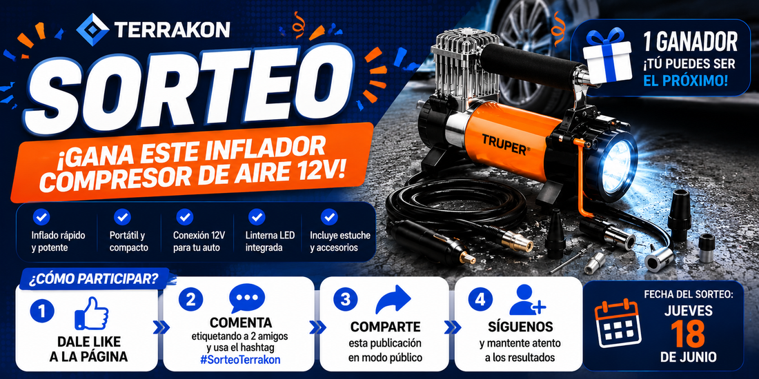 Participa en el Sorteo Terrakon y Gana un Inflador Compresor de Aire Portátil 12V TRUPER