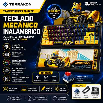 Teclado Mecánico Inalámbrico Transformers TF-GK02 RGB 85 Teclas Tri-Mode Bluetooth 2.4G USB-C