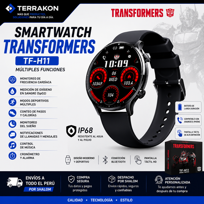 Smartwatch Transformers TF-H11 IP68 | Múltiples Funciones, Bluetooth y Diseño Deportivo