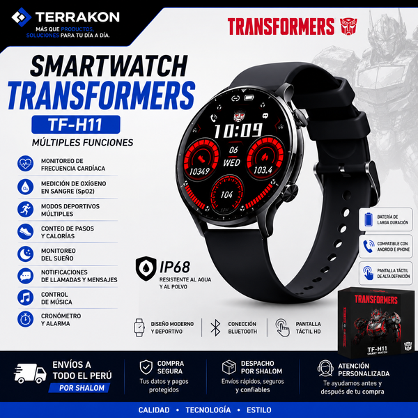 Smartwatch Transformers TF-H11 IP68 | Múltiples Funciones, Bluetooth y Diseño Deportivo