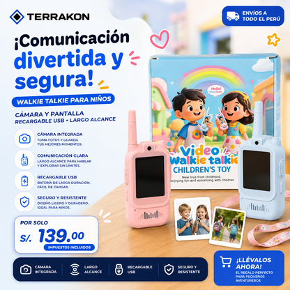 Walkie Talkie para Niños con Cámara y Pantalla Recargable USB Largo Alcance