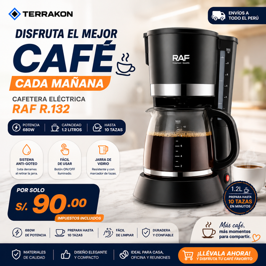 Cafetera Eléctrica RAF R.132 680W 1.2 Litros para 10 Tazas