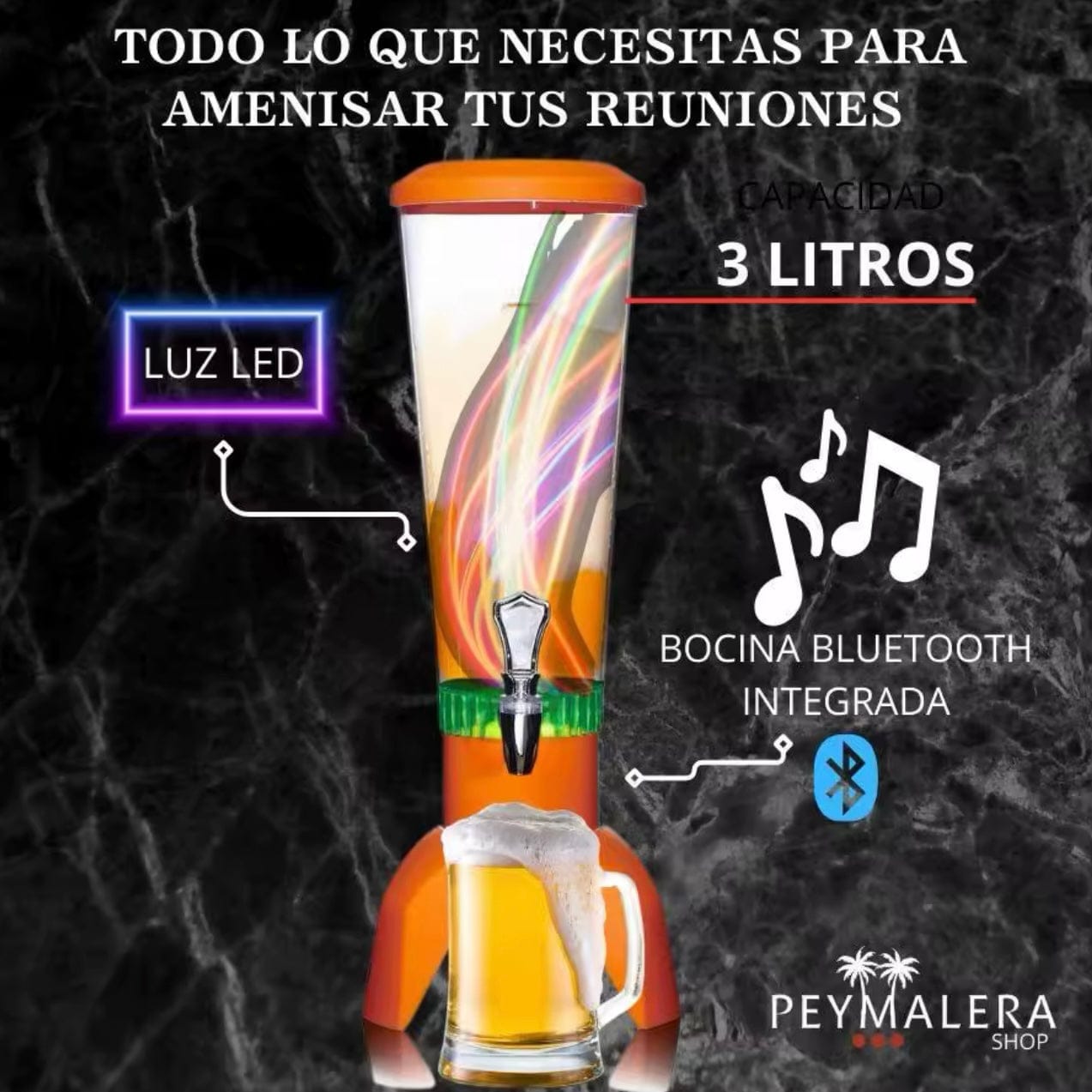 Dispensador de Bebidas 3L con Parlante Bluetooth y Luces LED | Terrakon Online
