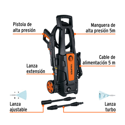 Hidrolavadora Eléctrica 1800 PSI 220V de Alta Presión para Auto, Patio y Hogar