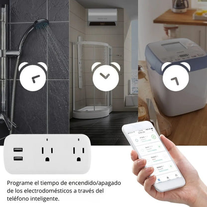 Enchufe Inteligente WiFi con 2 Tomacorrientes y 2 Puertos USB